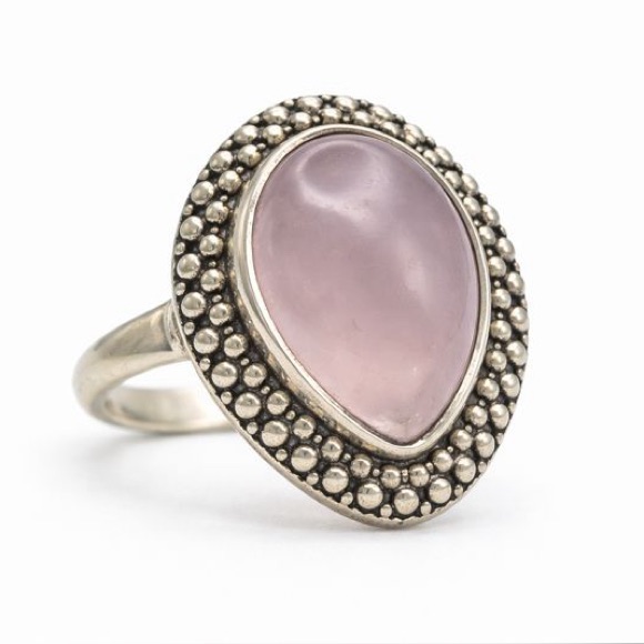 S925 Rose Quartz Teardrop Ring